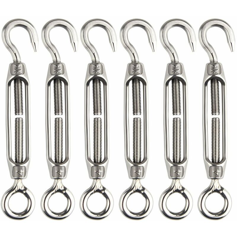 6 pcs Wire Tensioner M4 Stainless Steel Adjustable Turnbuckle Hook And Eye Set Heavy Duty - Image 1
