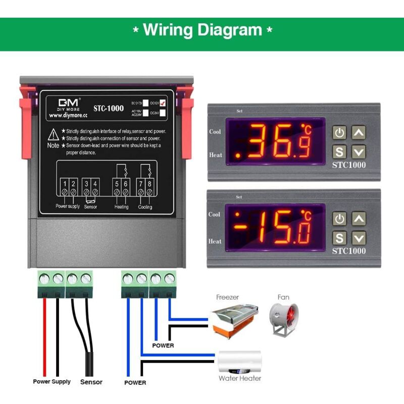 Stc-1000 Temperature Controller, 12V 10A Multi-Purpose Digital Thermostat With Ntc Probe For Fermentation Hatch, - Image 2