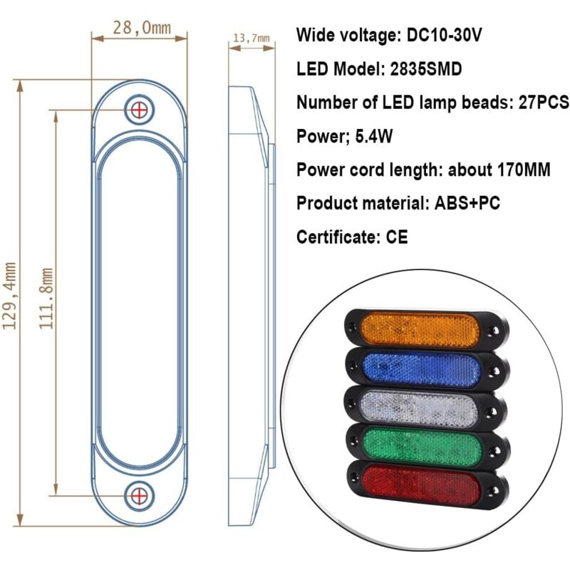 4 pcs Red 12V-24V Front Side Marker 27 LED Trailer Truck, LED Rear Marker Trailer Parking Turn Signal Lights For Truck, - Image 3