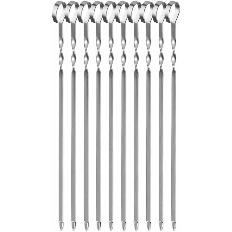 Stainless Steel Kebab Skewers, 10 Flat Metal Barbecue Skewers, Reusable Grilling Skewers, For Vegetables And Chicken - Image 1