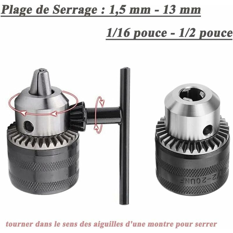 1.5-13Mm 6.35Mm Hex Shank Quick Change Drill Chuck Adapter, 1/2-20Unf Drill Chuck Converter With Chuck Key For Electric - Image 3