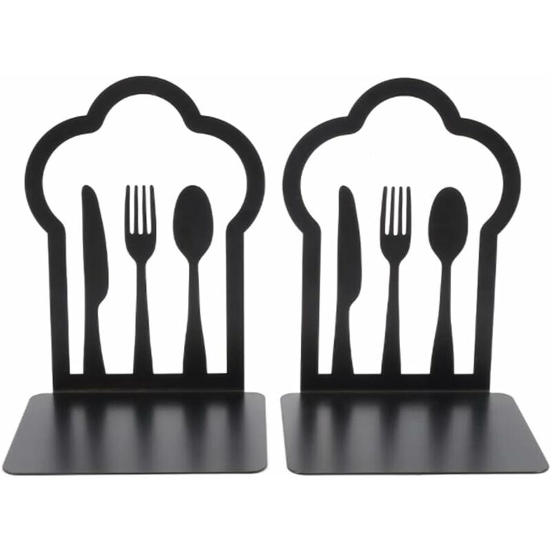 Pair Of Heavy Duty Metal Bookends - Unique Design - For Kitchen, Home, School, Office, Library - Black - Image 1
