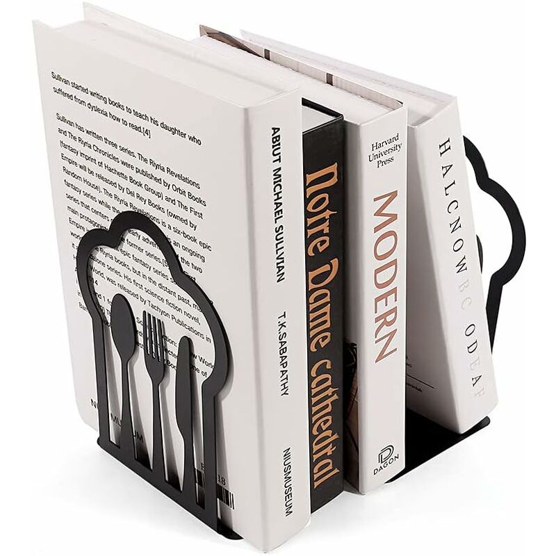 Pair Of Heavy Duty Metal Bookends - Unique Design - For Kitchen, Home, School, Office, Library - Black - Image 2