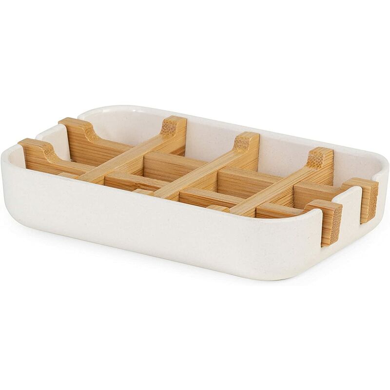 Compactor Soap Dish White, Eco-Friendly Bamboo, 100% Natural, 100% Biodegradable, 100% Plastic Free, 13 X 8.5 X 2.4Cm, - Image 1