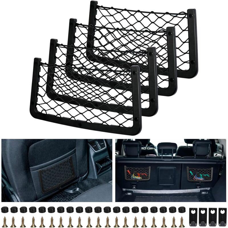 4 Pack Car Storage Net, Trunk Storage Net, Car Trunk Net, With Screws, Hook, Car Pocket Organizer Bag For Car, Rv, - Image 1