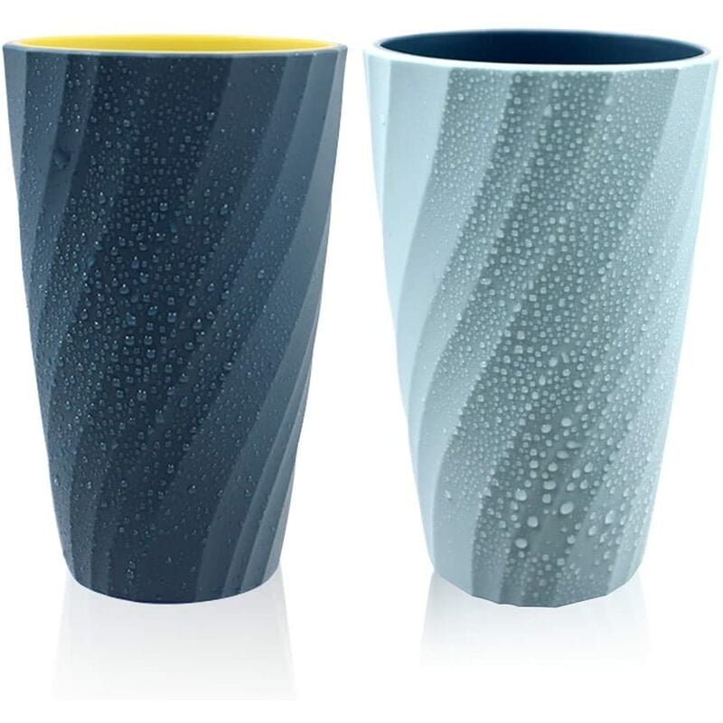 2 Pack Bathroom Tumblers Unbreakable Soft Durable Bathroom Cup Toothbrush Holder (Light Blue & DArk Blue) - Image 1