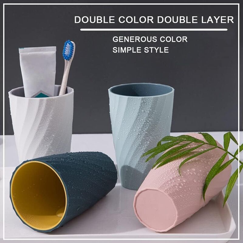 2 Pack Bathroom Tumblers Unbreakable Soft Durable Bathroom Cup Toothbrush Holder (Light Blue & DArk Blue) - Image 4