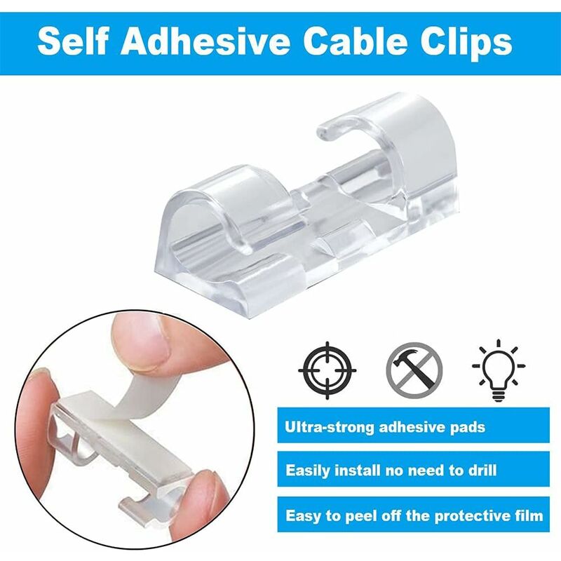 60 Pack Clear Cable Clips, Strong Self-Adhesive Cable Holder, Durable Plastic Cord Management Organizer Clamps For Home - Image 3
