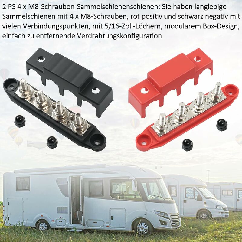 12V,48V Dc,250A Busbar Distribution Block,With 4 M8 Clamp Bolts,Grounding Current For Car Rv Boat Yacht (Red And Black, - Image 2