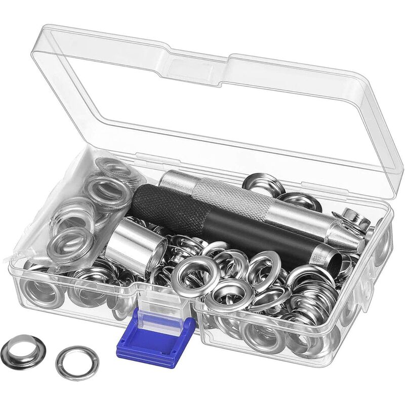 Grommet Kit Tools 10Mm Metal Eyelets Sets 100 Set Grommets Eyelets Kit For Canvas Tarpaulin Tent Repair Silver (2/5 - Image 1