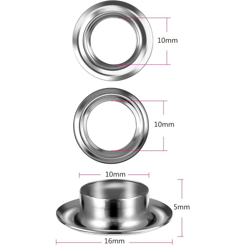 Grommet Kit Tools 10Mm Metal Eyelets Sets 100 Set Grommets Eyelets Kit For Canvas Tarpaulin Tent Repair Silver (2/5 - Image 2