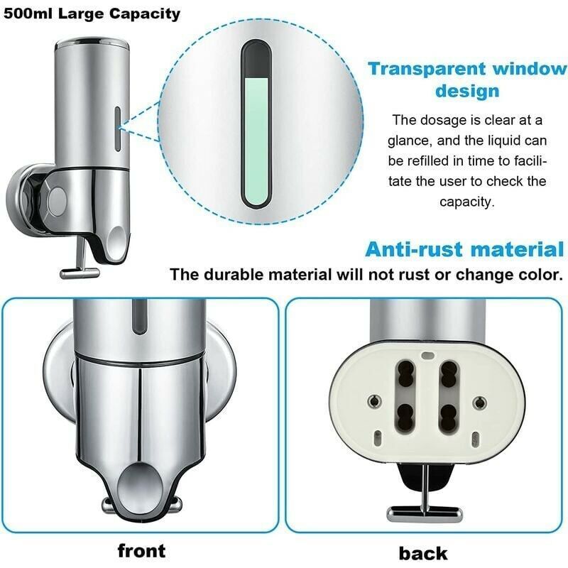 Wall Mounted Soap Dispenser - Manual Soap Dispenser For Kitchen, Bathroom, Shampoo, Shower Gel (500Ml) - Image 3