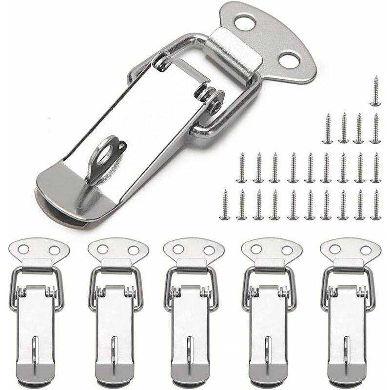 6 pcs Lever Latch Spring Loaded Catch, 72Mm Toggle Spring Loaded Latch With Hook For Cabinet, Box, Drawer, Cupboard, - Image 1