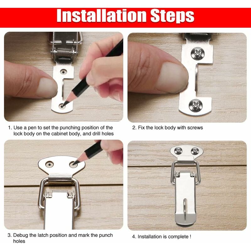 6 pcs Lever Latch Spring Loaded Catch, 72Mm Toggle Spring Loaded Latch With Hook For Cabinet, Box, Drawer, Cupboard, - Image 3