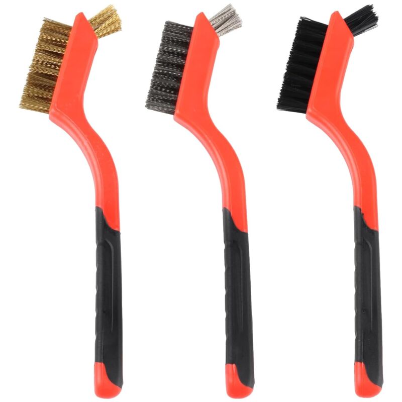 3 pcs Wire Brushes Set Stainless Steel Brass Carbon Nylon Scrub Brushes For Cleaning Welding Slag Stripping Rust Dust - Image 1