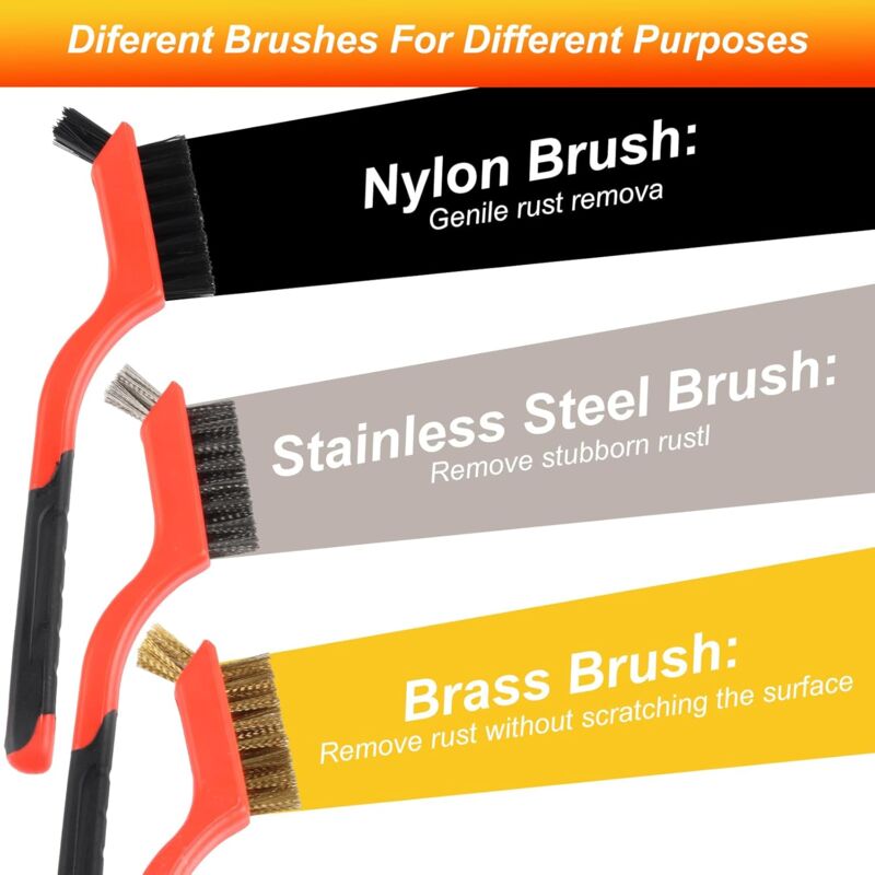 3 pcs Wire Brushes Set Stainless Steel Brass Carbon Nylon Scrub Brushes For Cleaning Welding Slag Stripping Rust Dust - Image 3