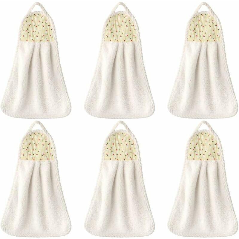6 pcs Hanging Hand Towels Coral Fleece Towel Water Absorption Towel For Home Kitchen Bathroom Beige - Image 1