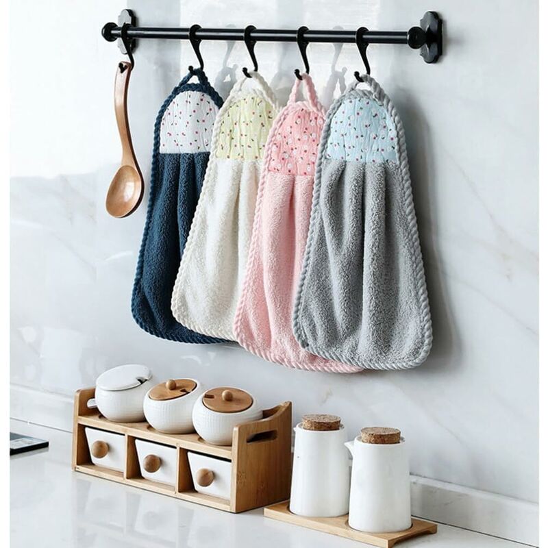 6 pcs Hanging Hand Towels Coral Fleece Towel Water Absorption Towel For Home Kitchen Bathroom Beige - Image 2