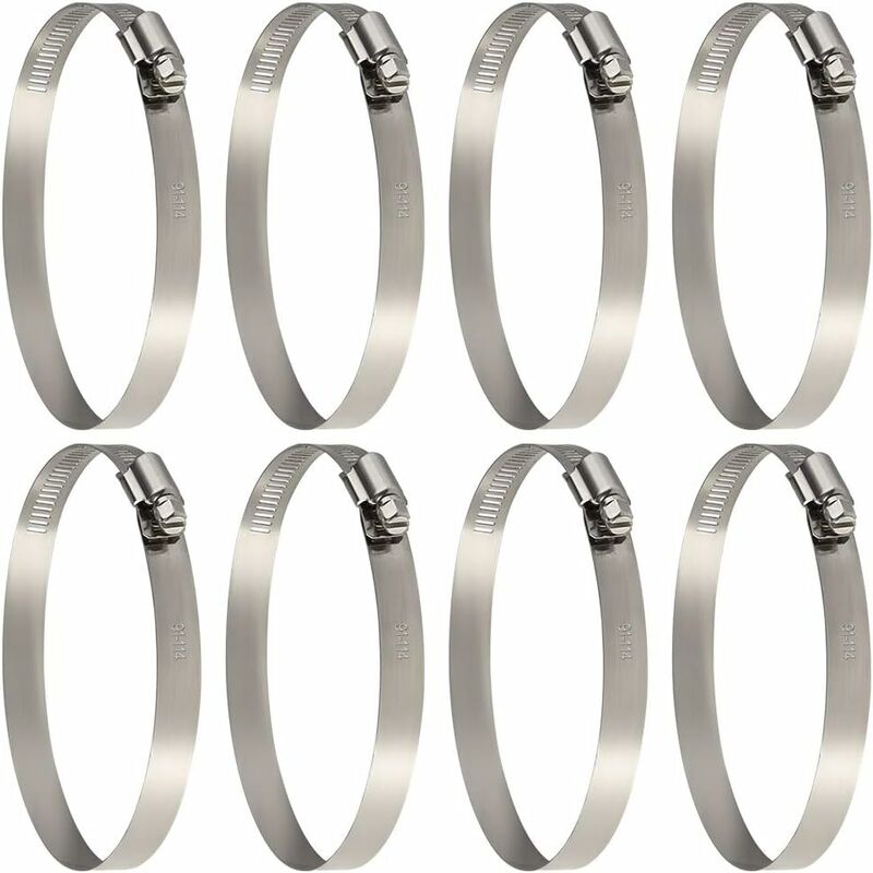 8 pcs Hose Clamp, Adjustable 91-114Mm Stainless Steel Hose Clips Sizes For Fixing Hoses And Pipes - Image 1