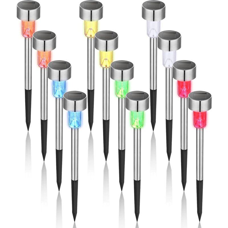 Colorful Outdoor Solar Garden Lights Stainless Steel LED Lights 12 pcs Wireless For Outdoor，4.529.5Cm - Image 1