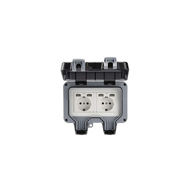 Outdoor Double Wall Socket With Usb Waterproof Heavy Duty Electrical Outlet With Wall Box (Double) - Image 1