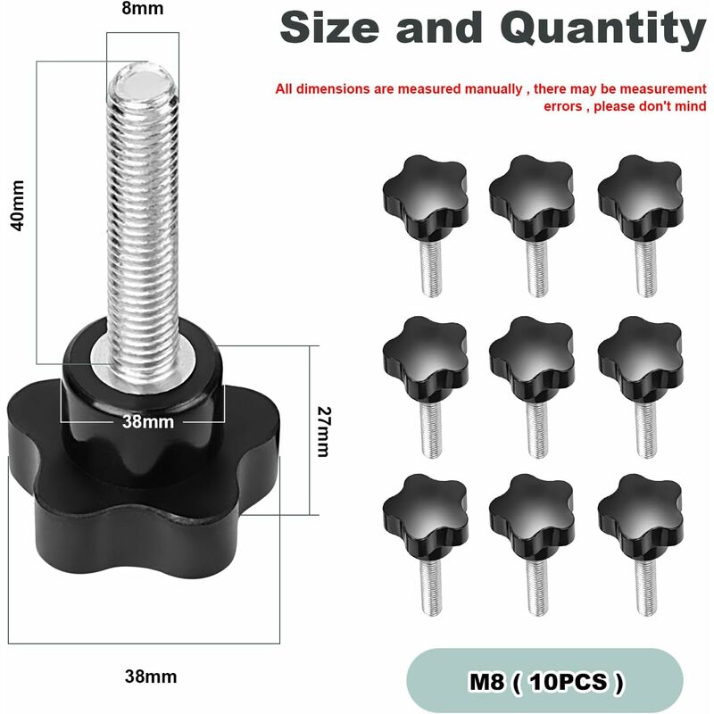 10 pcs M8X40 Female Thread Nut Clamping Handle Star Shape Hand Knobs Black Plastic Screw-In Handle Clamping Knob For - Image 2