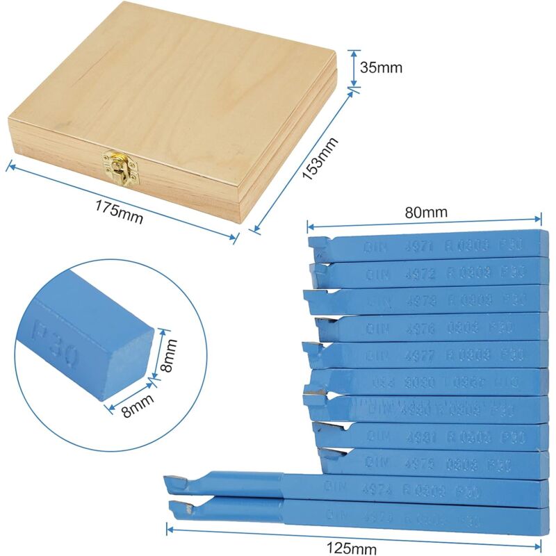 Universal Lathe Tools Milling Cutting Turning Tool Set, 11 pcs Carbide Tipped Cutting Tool Set, High Versatility Lathe - Image 3