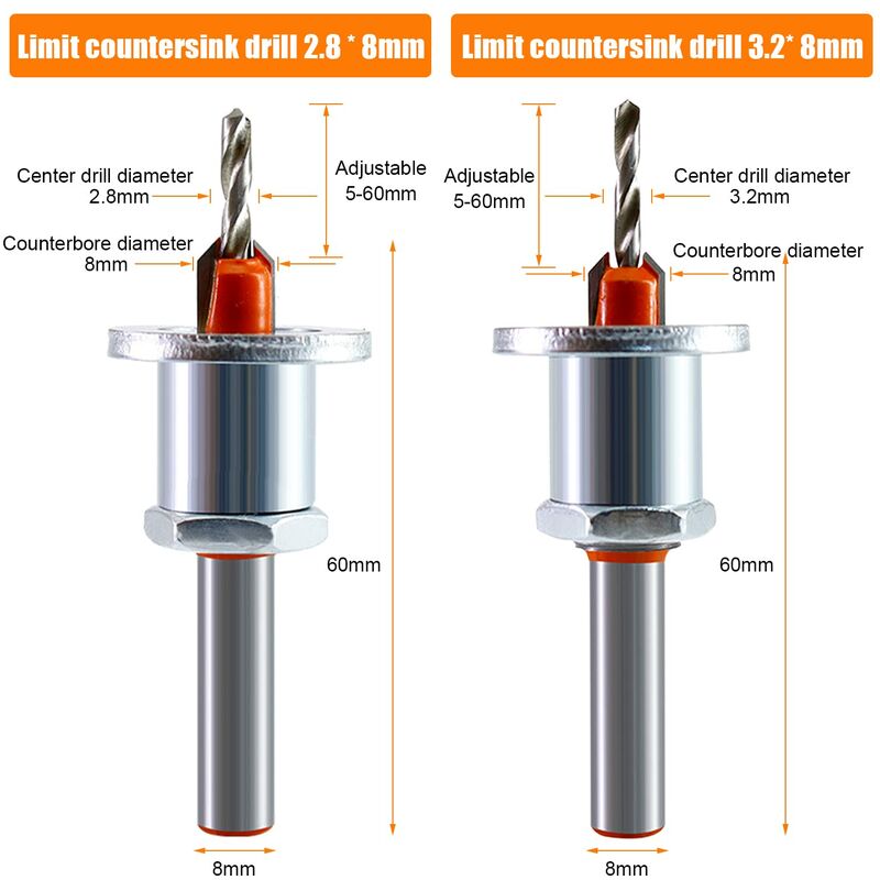 2 pcs Wood Drill Bits, Hss Drill Bit Set, 8Mm Steel Countersink Drill Bits, Countersink Drill Bit Set For Woodworking, - Image 2