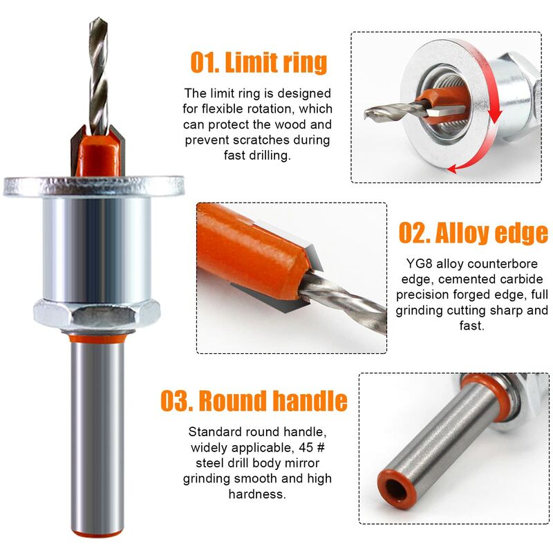 2 pcs Wood Drill Bits, Hss Drill Bit Set, 8Mm Steel Countersink Drill Bits, Countersink Drill Bit Set For Woodworking, - Image 3
