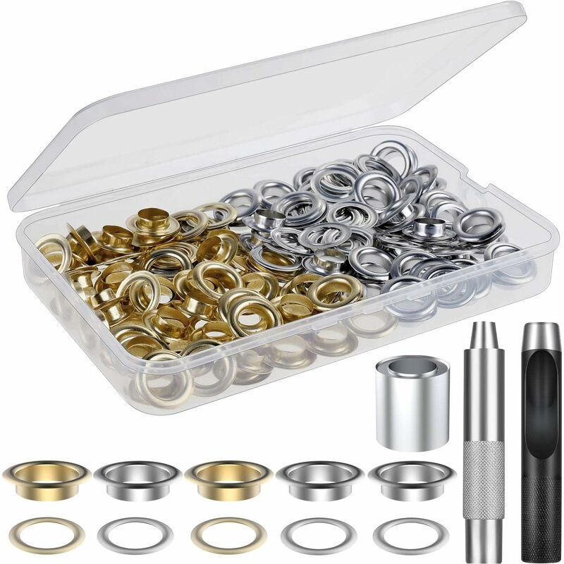 Grommet Kit 100 Set Grommets Eyelets Kit For Leather, Canvas, Tent, Awning (1/2 Inch) - Image 1