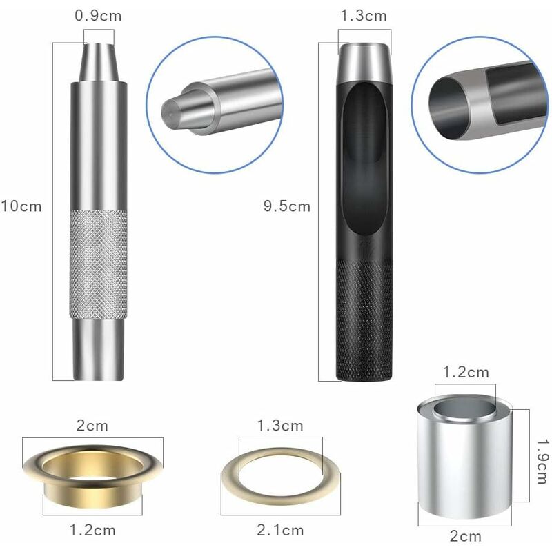 Grommet Kit 100 Set Grommets Eyelets Kit For Leather, Canvas, Tent, Awning (1/2 Inch) - Image 2