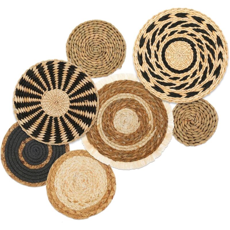 7 pcs Set Handmade Bohemian Wall Hanging Basket Wicker Rattan Wall Decor For Bedroom Dining ROom Office - Image 1