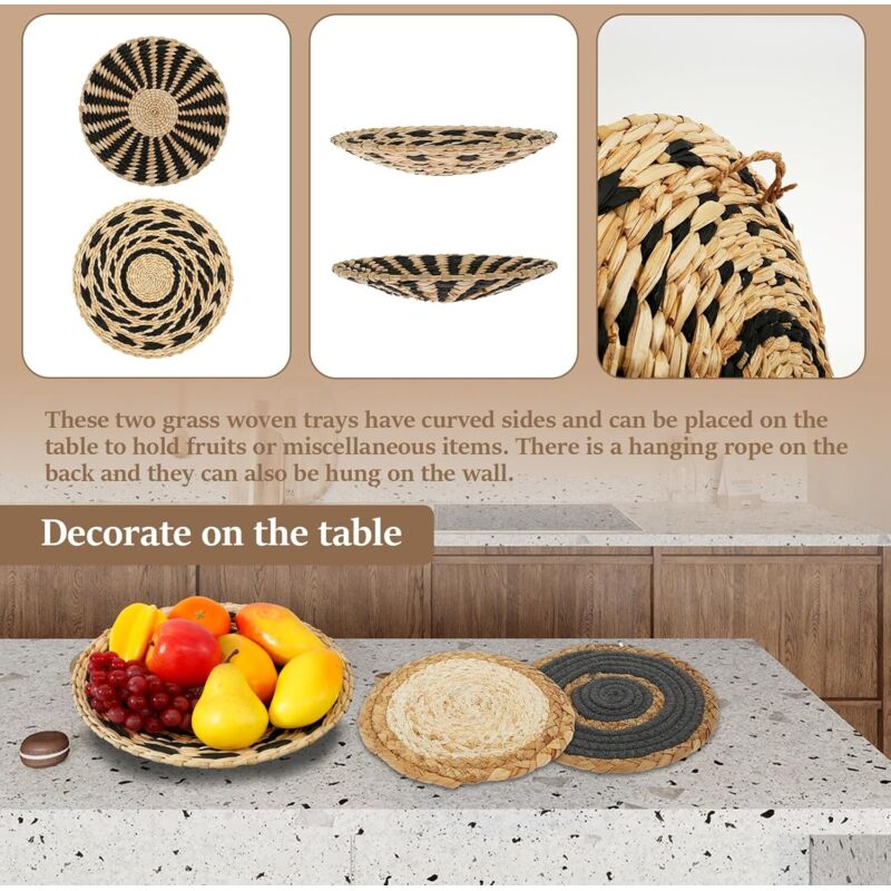 7 pcs Set Handmade Bohemian Wall Hanging Basket Wicker Rattan Wall Decor For Bedroom Dining ROom Office - Image 4
