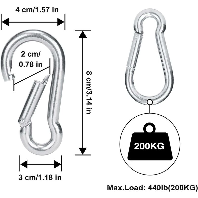 4 pcs Heavy Duty Carabiner Hooks For Sports, Locking Dogs, Hammock Swing, 304 Stainless Steel, 8Mm Thickness - Image 3