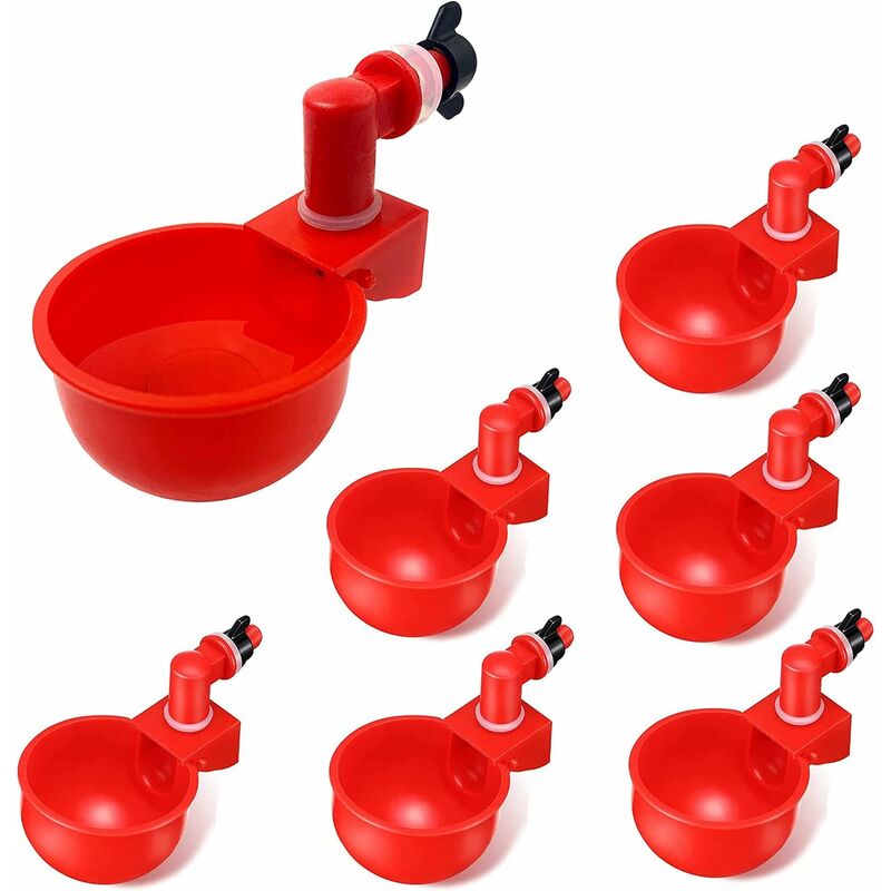 6 pcs Automatic Chicken Waterer Supplies Bowl Cups Plastic Bowl, Poultry Water Dispensers Automatic Drinking Water Cups - Image 1