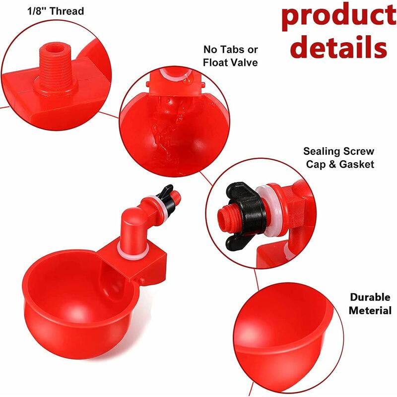 6 pcs Automatic Chicken Waterer Supplies Bowl Cups Plastic Bowl, Poultry Water Dispensers Automatic Drinking Water Cups - Image 2