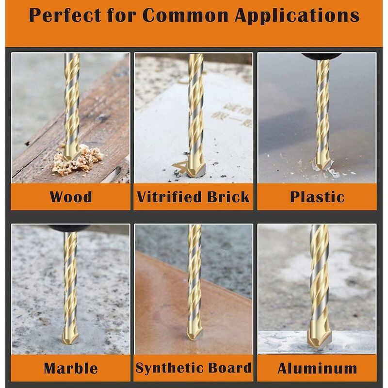 Multi-Material Drill Bit Set With Double Groove Carbide Tip For Tile, Concrete, Brick, Glass, Plastic, Wood, Metal, - Image 3