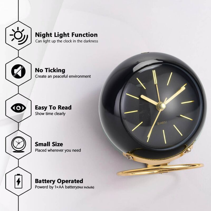 Retro Analog Alarm Clock Non-Ticking With Night Light, Silent, Battery Operated, Easy To Use And Loud Alarm - Image 2