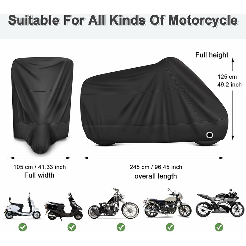 Motorcycle Cover Waterproof, Cold And Weather Resistant 190T Black Protects From Dust - Image 2