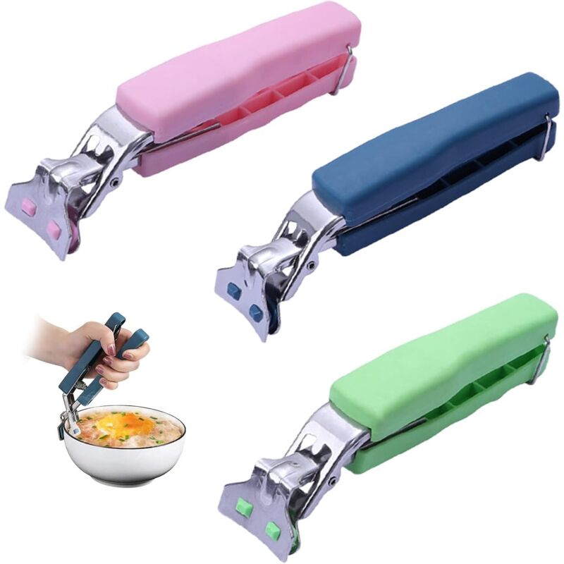 3 pcs Non-Slip Kitchen Bowl Clip Anti-Hot Tongs Stainless Steel Bowl Clip Silicone Anti-Hot Tongs Hot Dishes Lifting - Image 1