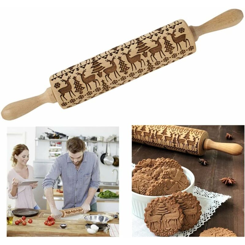Christmas Wooden ROlling Pin, ROlling Pin, Kitchen Tool, Baking Accessory, Eye-Catching, Stable And Durable, Christmas - Image 1
