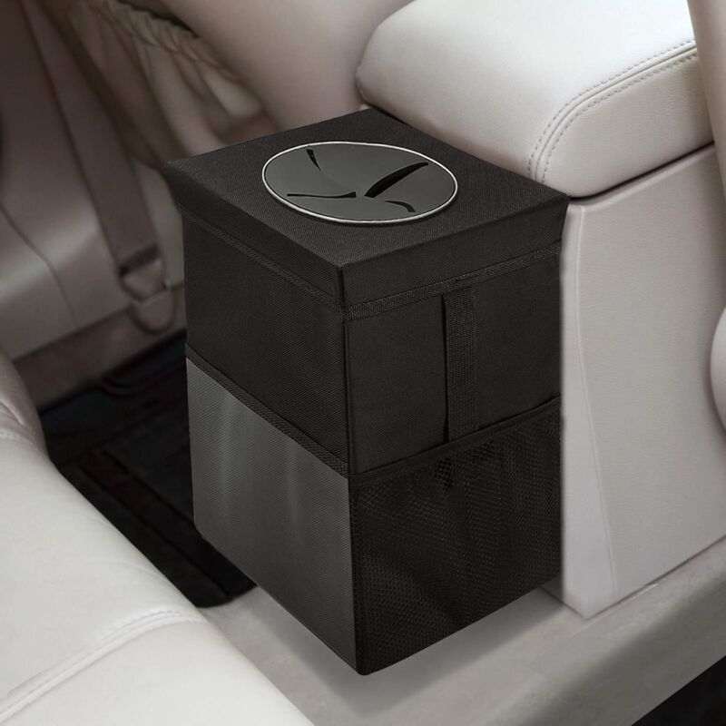 Car Trash Can With Lid - Hanging Garbage Bag With Storage Pockets, Foldable And Portable Waterproof Organizer, Large - Image 1