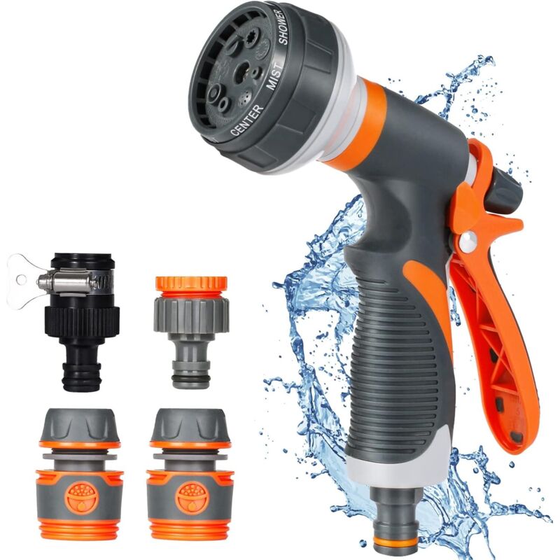 Garden Sprayer, 8 Watering Modes Watering Gun With 4 Interface For Car Washing, Gardens, Plants, Pets - Image 1