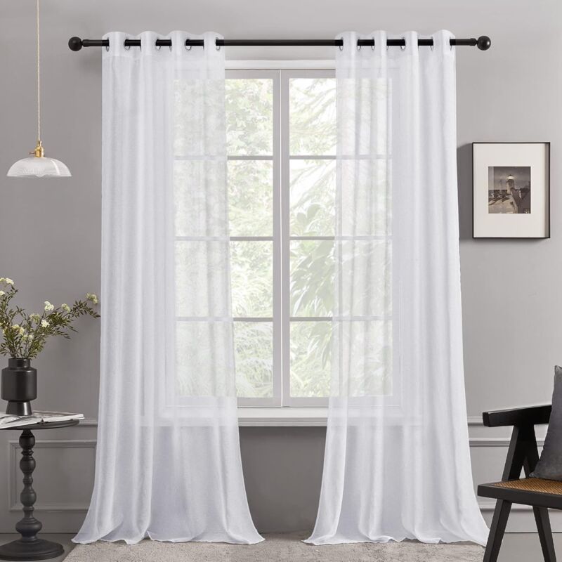 2 pcs Set Voile Curtains Super Soft Decorative Eyelet Curtain Living ROom Bedroom Girl Baby 132X160Cm White - Image 1