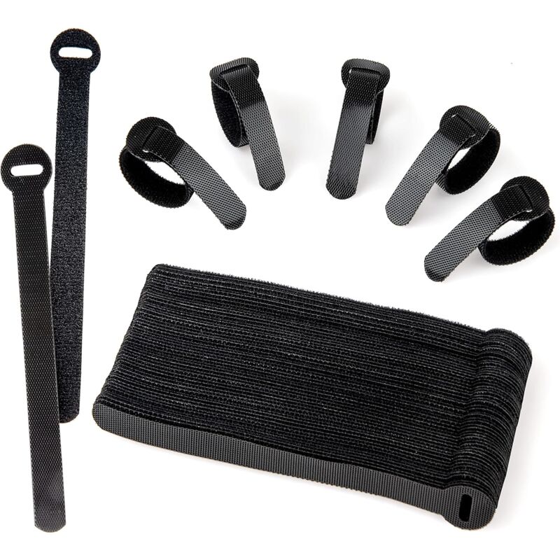 60 Pack Black Reusable Cable Ties Adjustable Releasable Cable Management Clips For Pc Cables, Organizing Cords, Tv, - Image 1