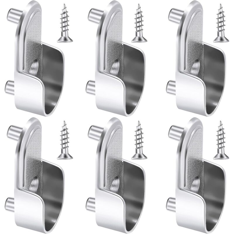 6 pcs Oval Wardrobe Rail End Brackets Nickel Plated Silver Wardrobe ROd Holder 15Mm Wardrobe Flange Rail Brackets And 6 - Image 1