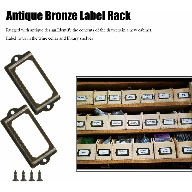 15 pcs Metal Label Holders With Screws For Desk Bookshelf Bookcase Shelves Bronze Size 70 X 33Mm - Image 2