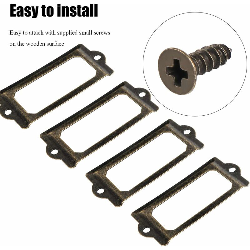 15 pcs Metal Label Holders With Screws For Desk Bookshelf Bookcase Shelves Bronze Size 70 X 33Mm - Image 3