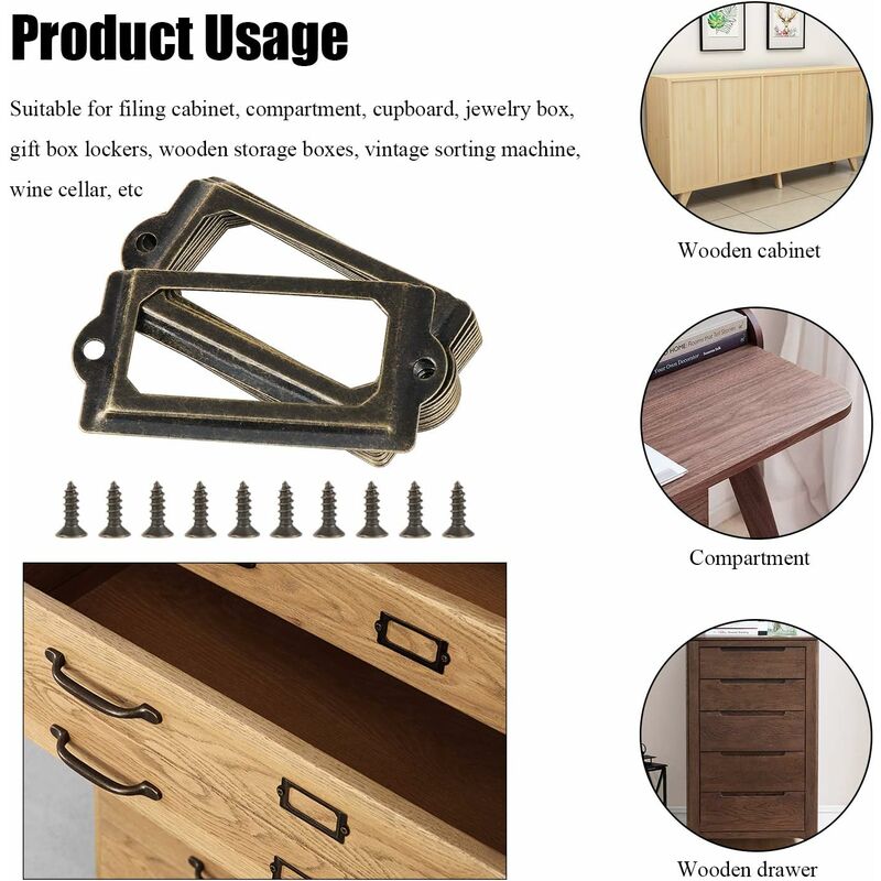 15 pcs Metal Label Holders With Screws For Desk Bookshelf Bookcase Shelves Bronze Size 70 X 33Mm - Image 4