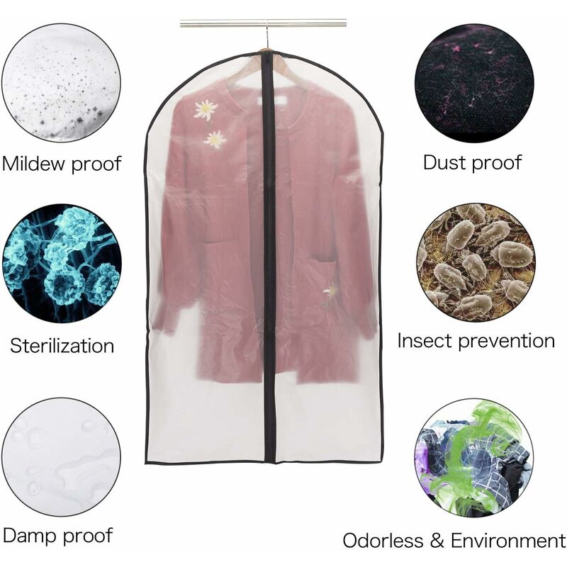 Garment Covers, Dustproof Waterproof Mite Moisture Proof, Semi Transparent Zip Protective Covers For Shirt Suits/Coats, - Image 2